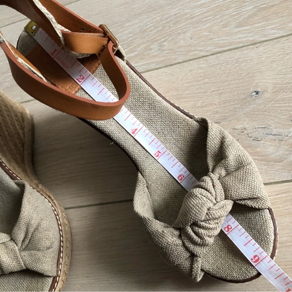 Tory Burch Macy Wedge Platform Espadrille Linen Beige Sandals Women’s Size 6.5 - Picture 7 of 9